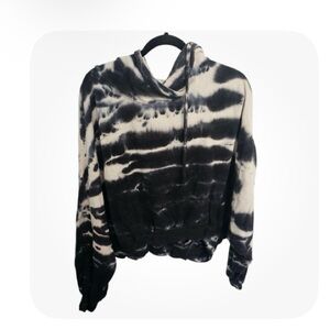 Young Fabulous & Broke Navy Blue & White Tie Dye Hoodie Sz S/M Snap Sleeve Boho